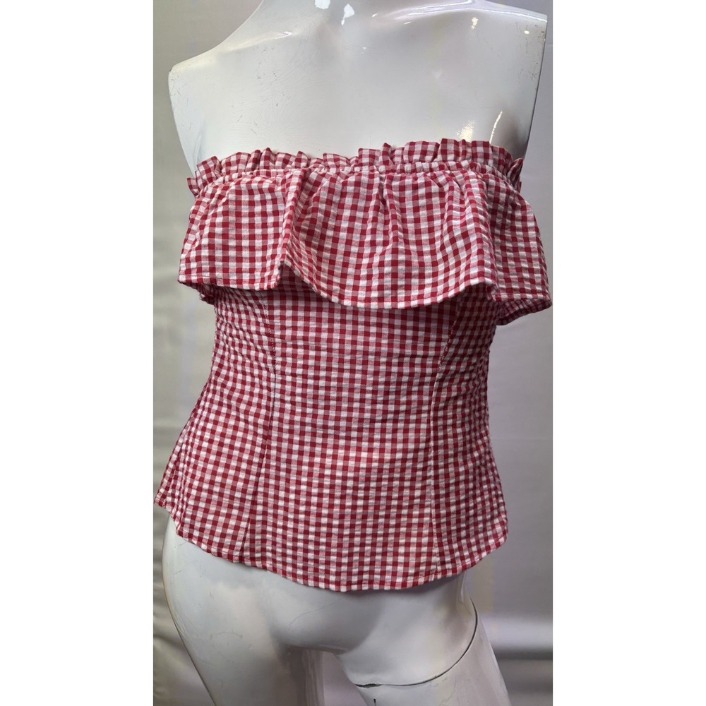 Altar'd State Red White Gingham Woven Smocked Ruffle Strapless Tube Top XS